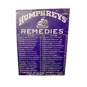Antique Humphreys' Remedies Tin Sign from Display Medical Cabinet Door